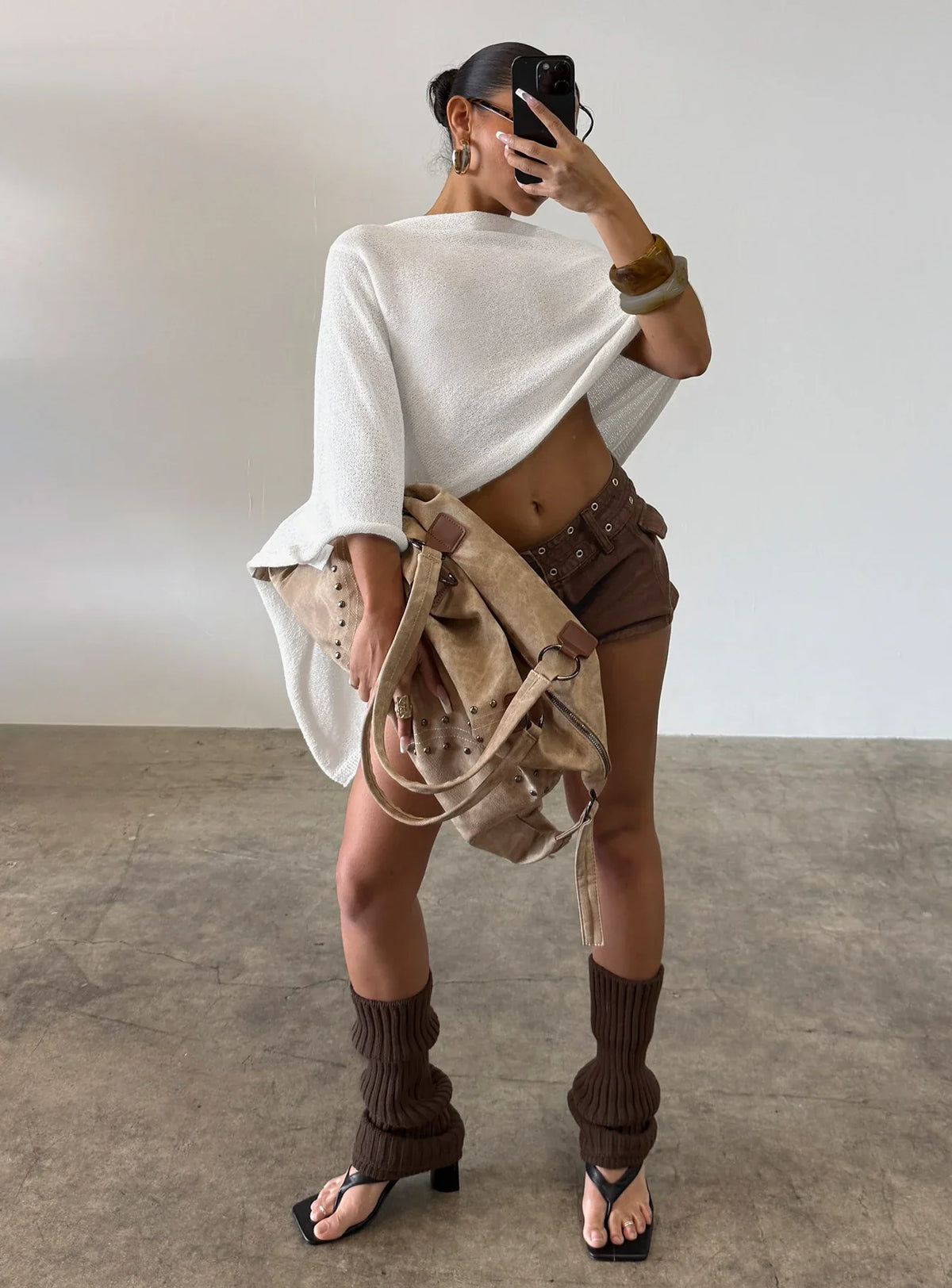 Rouse Off Shoulder Knit Poncho White