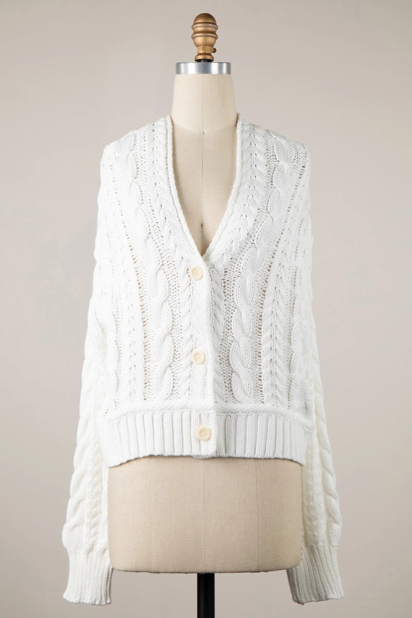 Chilton White Cable Knit Cardigan Sweater