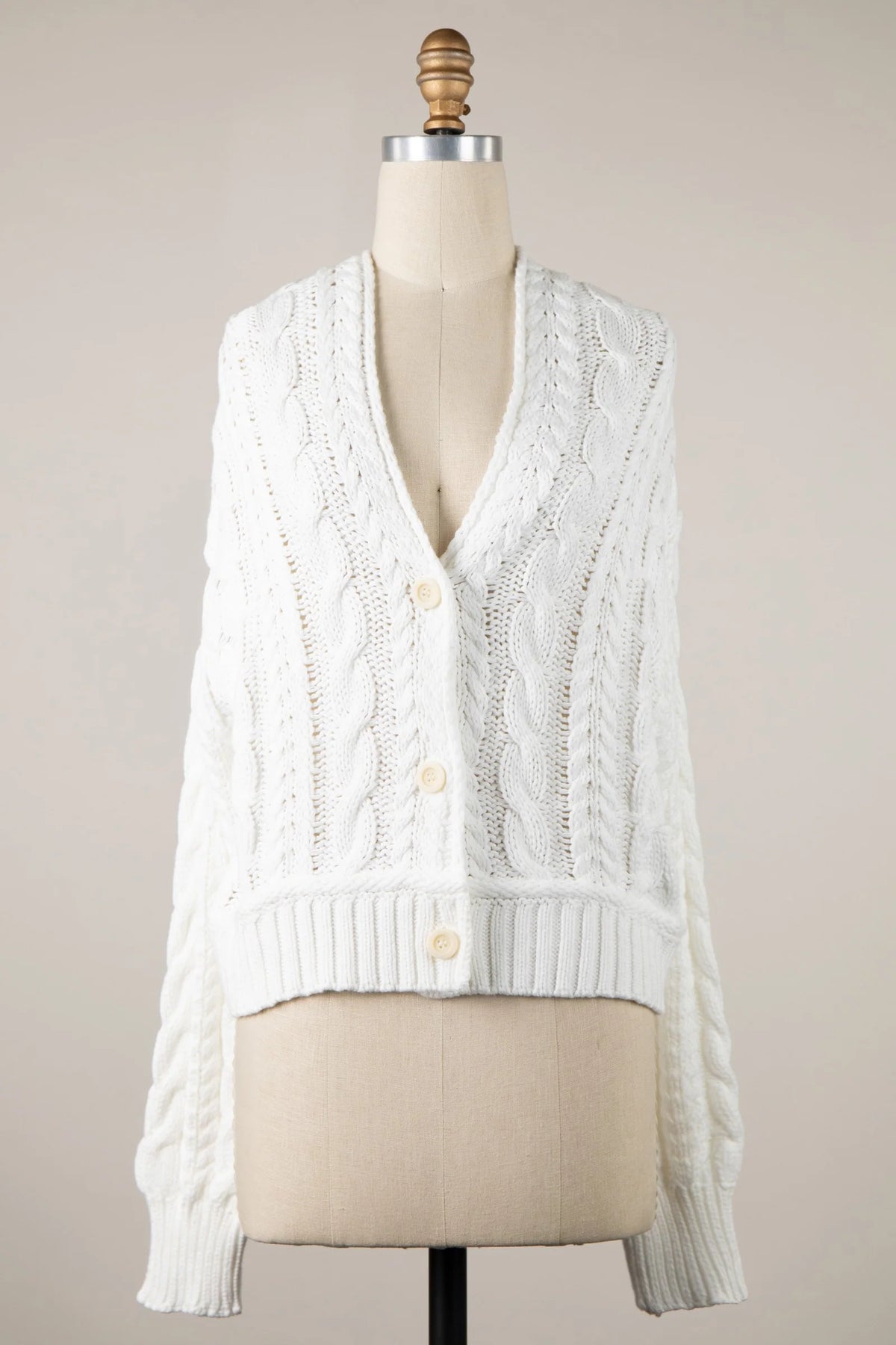 Chilton White Cable Knit Cardigan Sweater