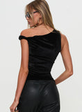 Dream Came True Asymmetrical Velvet Top Black