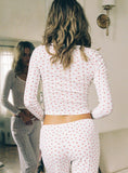Sleepytea Pointelle Sleep Long Sleeve Top White Red