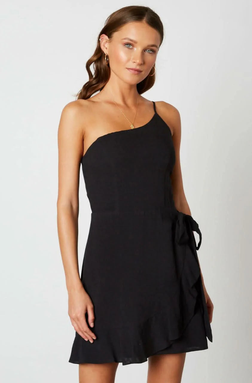 Morgan Black One Shoulder Ruffle Mini Dress