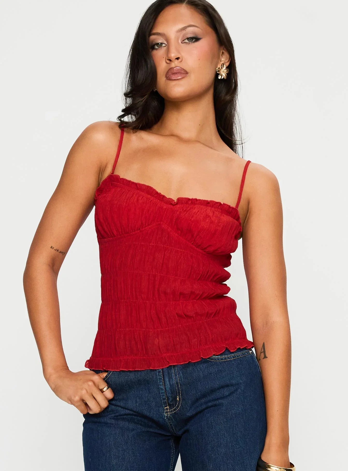 Money Maker Ruched Cami Top Red