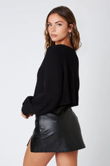 Day Off Black Notched Neck Sweater