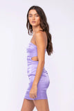 Miss Me Lilac Satin Strapless Cutout Mini Dress