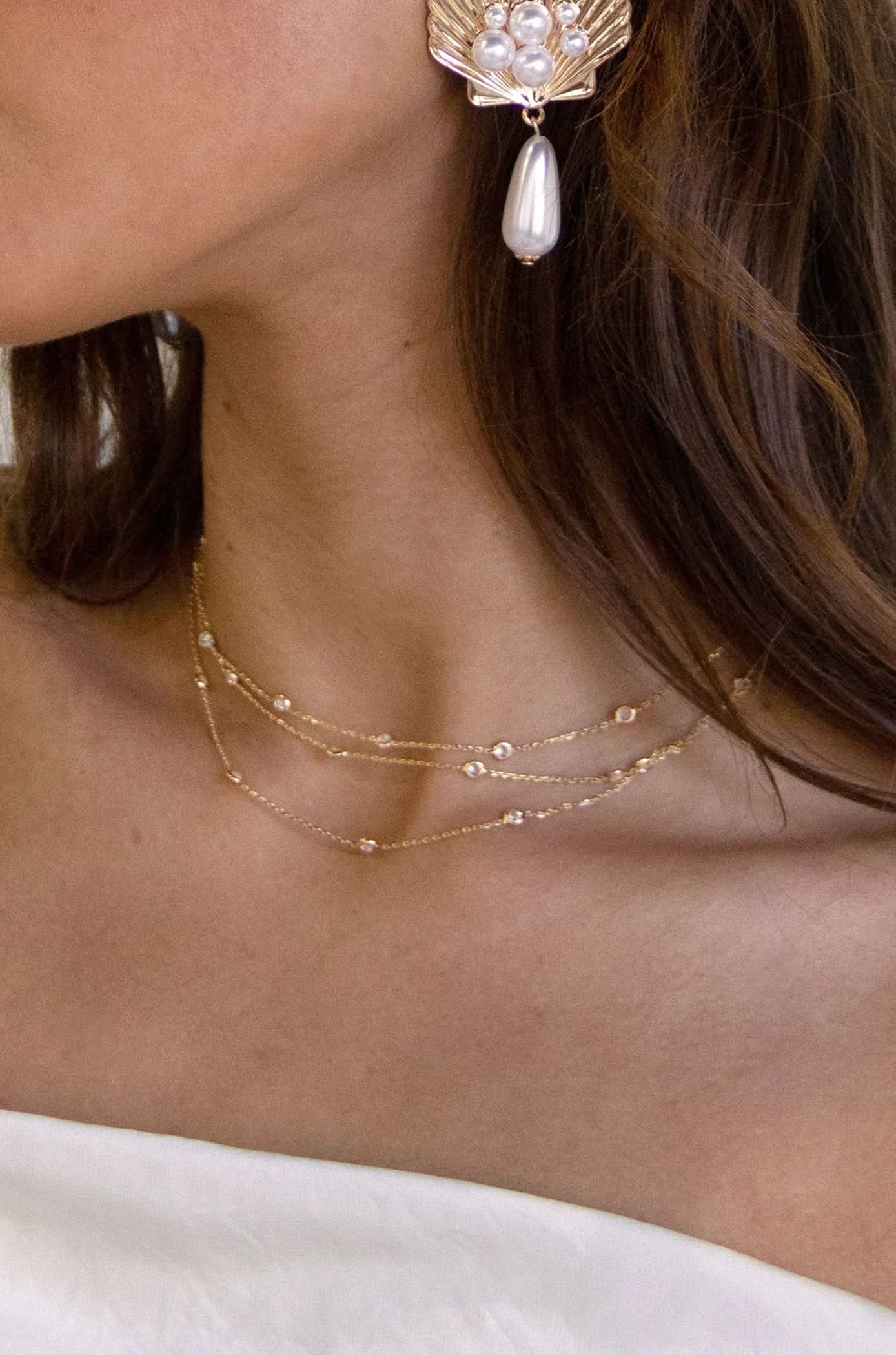 Ettika Perfect Crystal Dotted 18K Gold Plated Layered Necklace