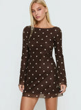 Lukea Long Sleeve Mini Dress Brown Polka Dot
