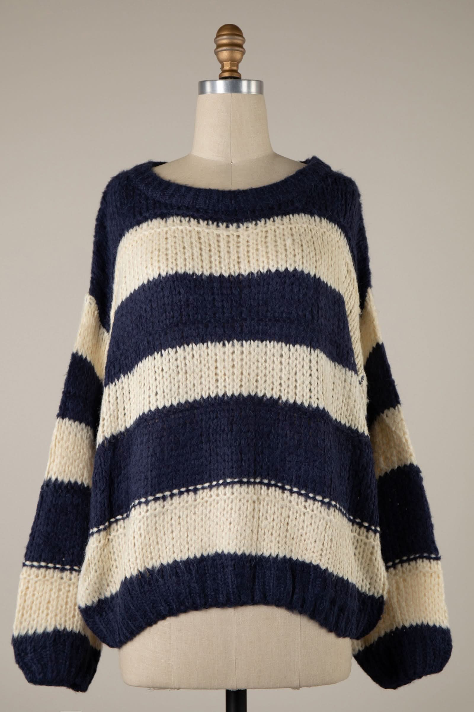 Poppy Navy and Cream Striped Oversized Sweater