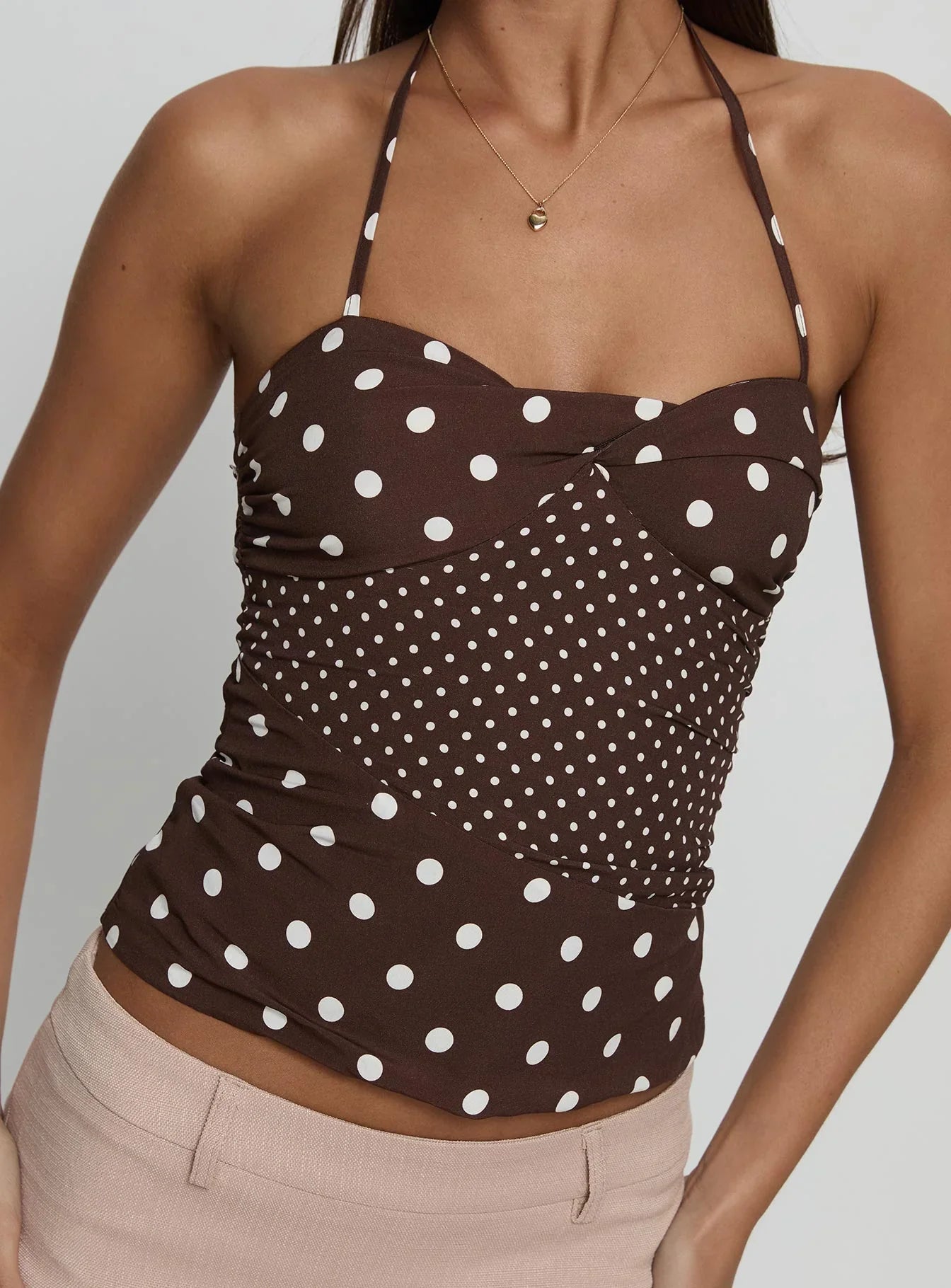 Marguerite Halter Top Brown Polka