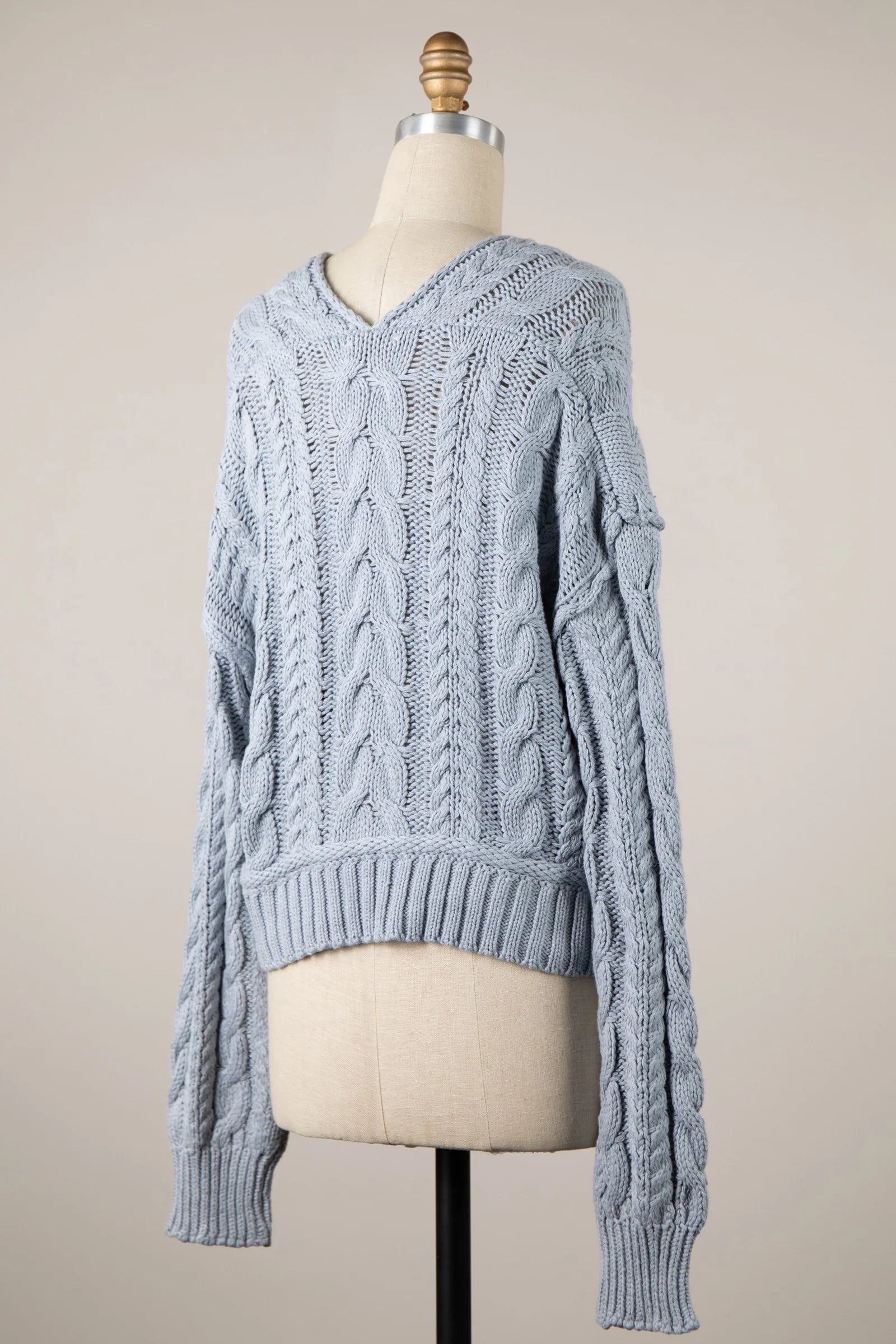 Chilton Dusty Blue Cable Knit Cardigan Sweater