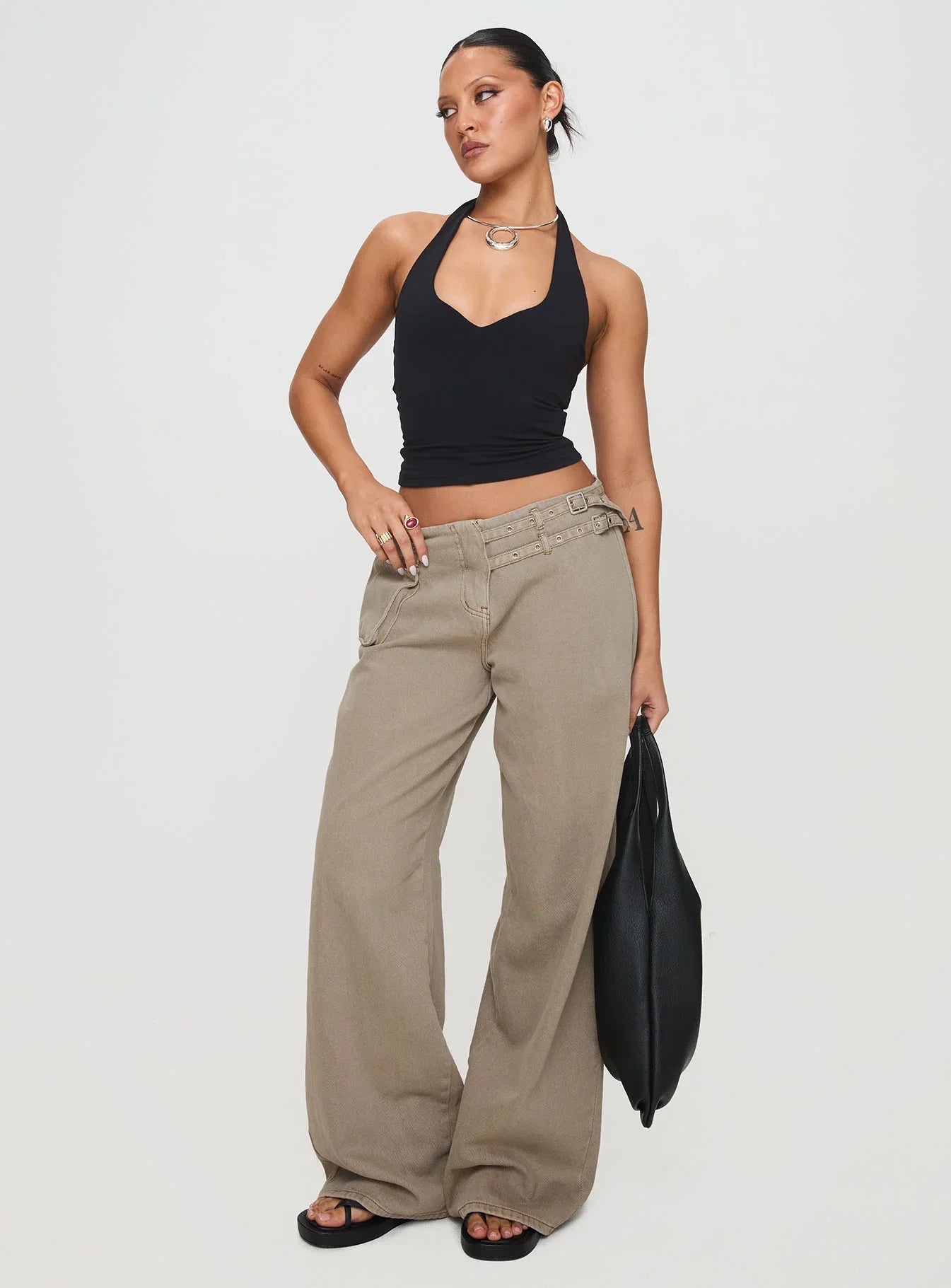 Paltrow Mid Rise Wide Leg Cargo Jeans Washed Brown Petite