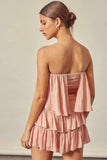 Monaco Powder Rose Strapless Ruffle Romper