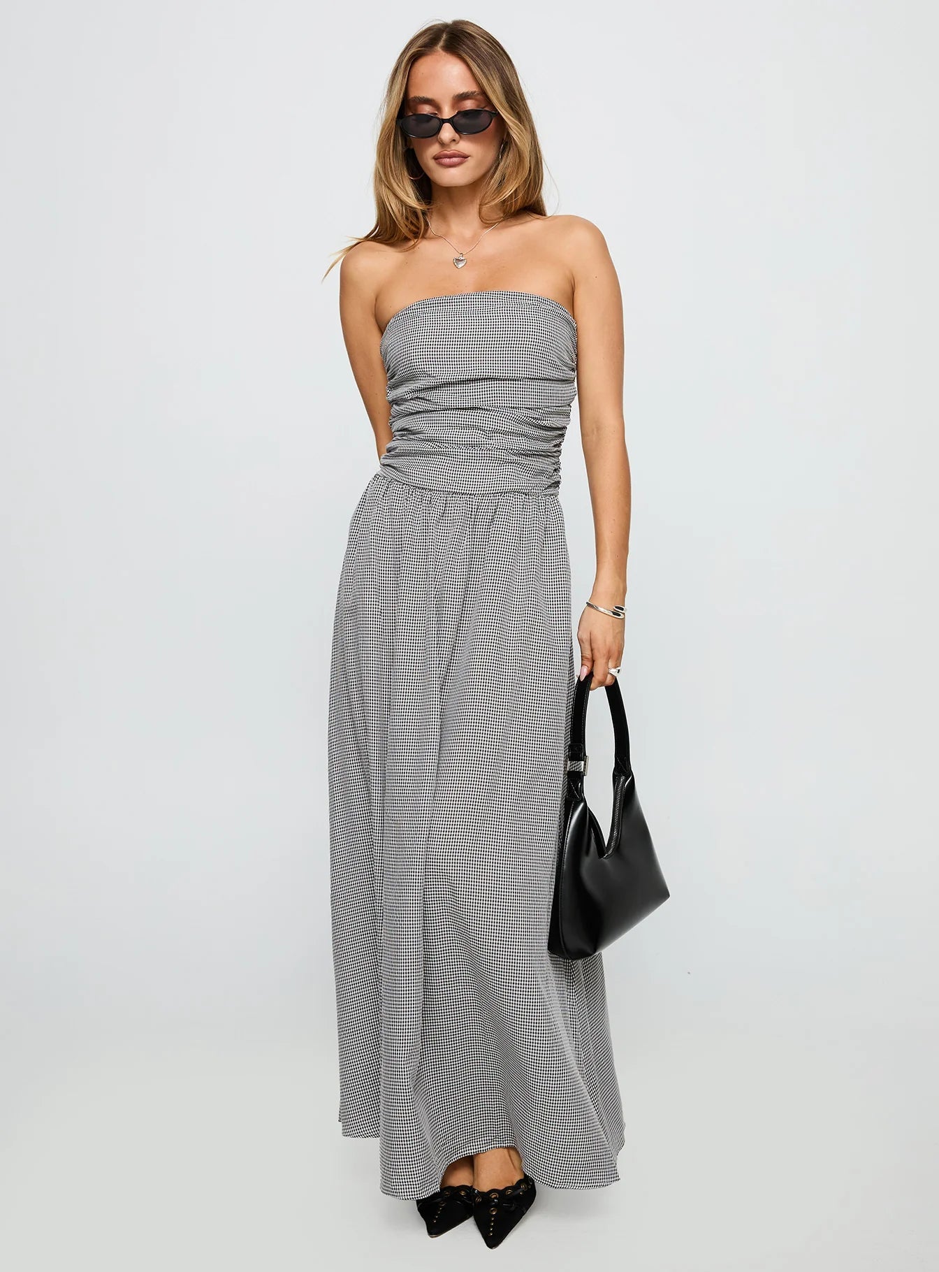 Arkadia Strapless Maxi Dress Black White Check