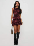 Vivre Mini Dress Burgundy Paisley