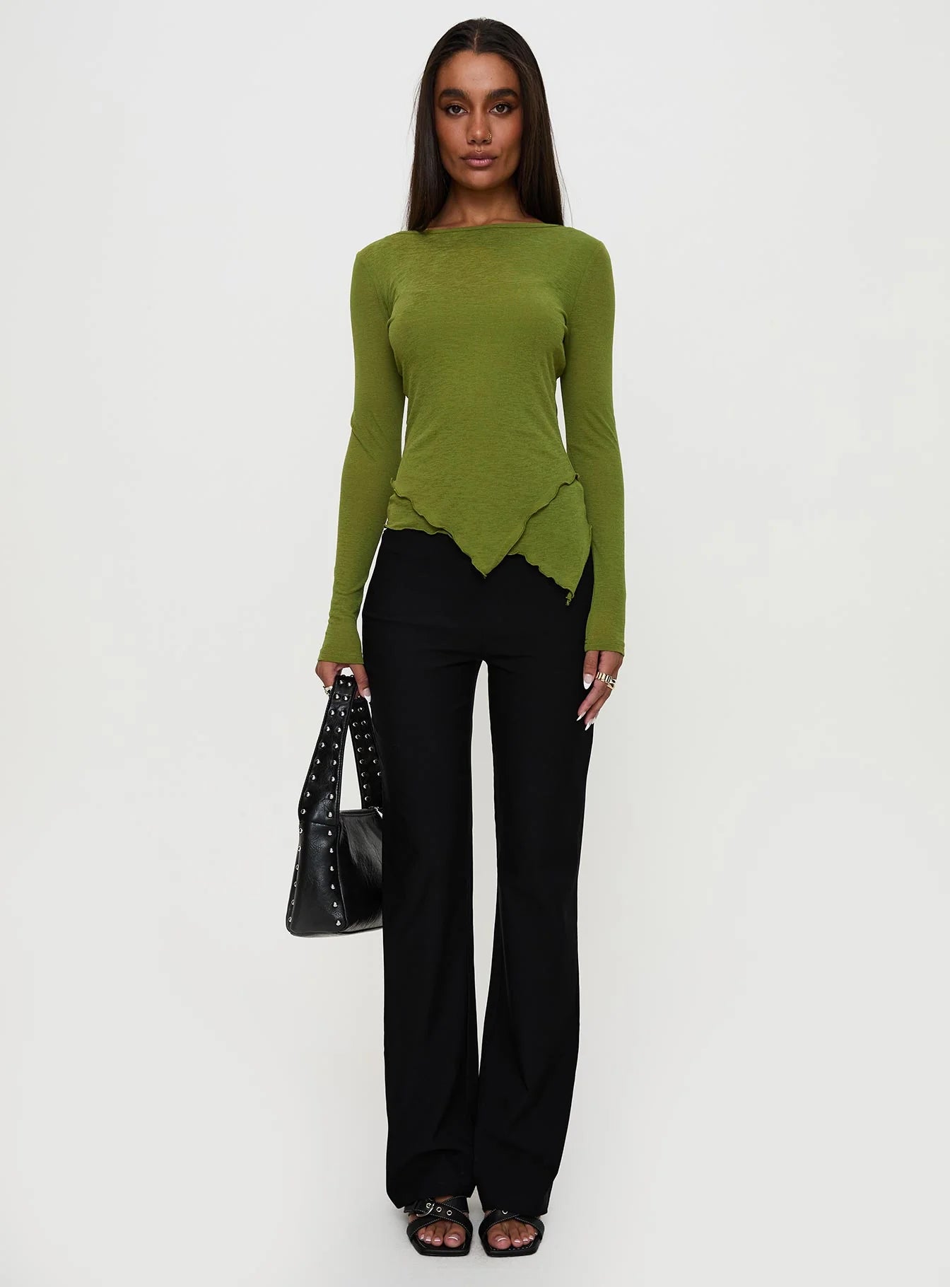 I Know You Backless Long Sleeve Top Green