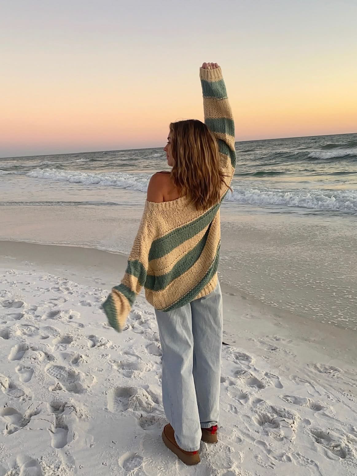 Poppy Beige and Sage Striped Oversized Sweater