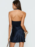 Kilah Beaded Halter Mini Dress Navy