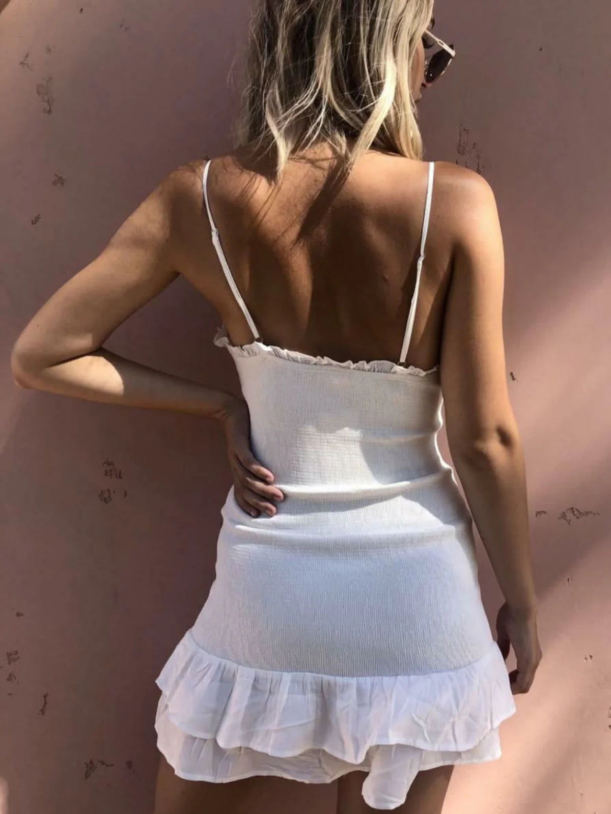 Skylar White Smocked Cami Dress