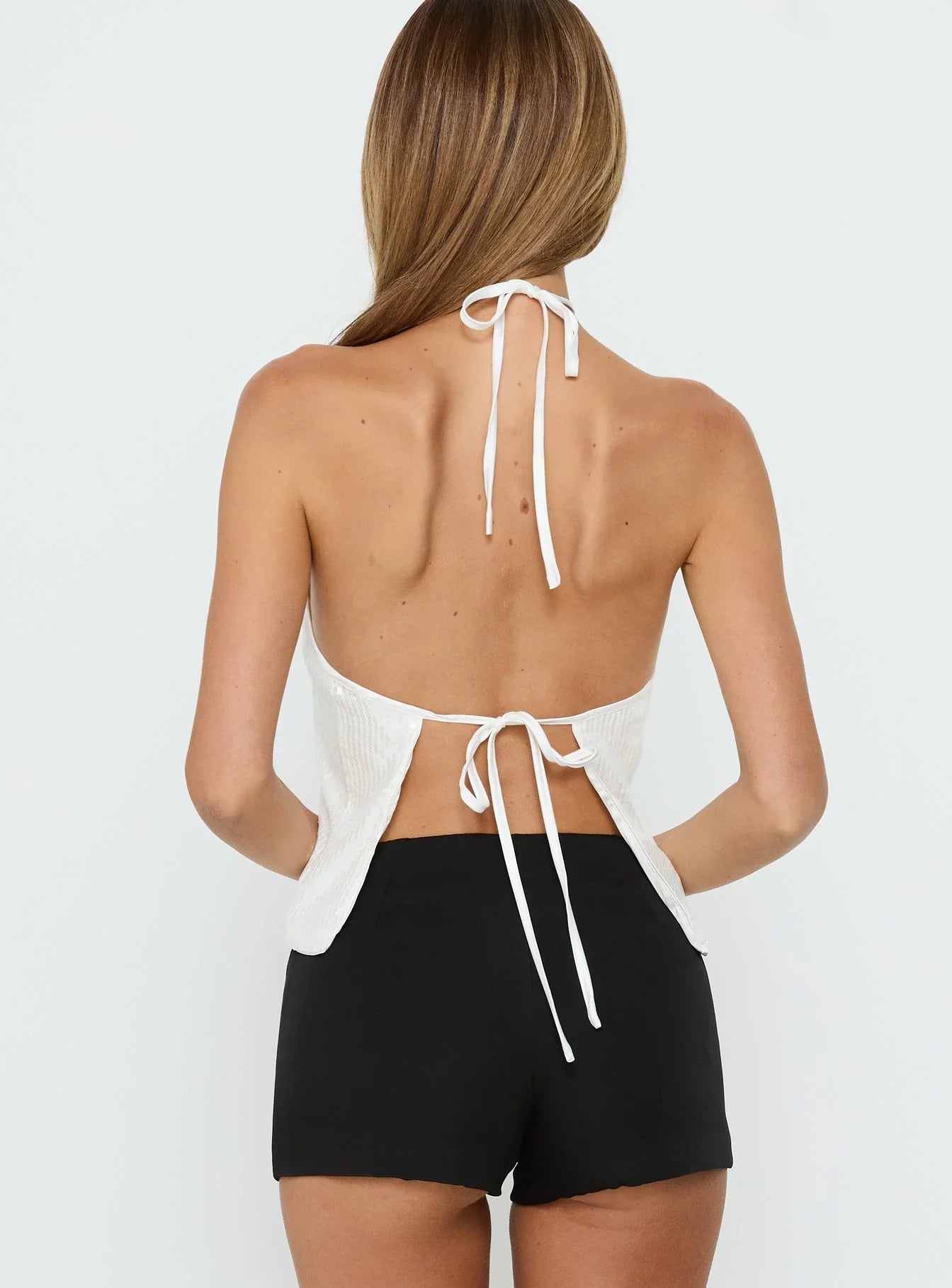 Sun Salutations Halter Sequin White Stripe