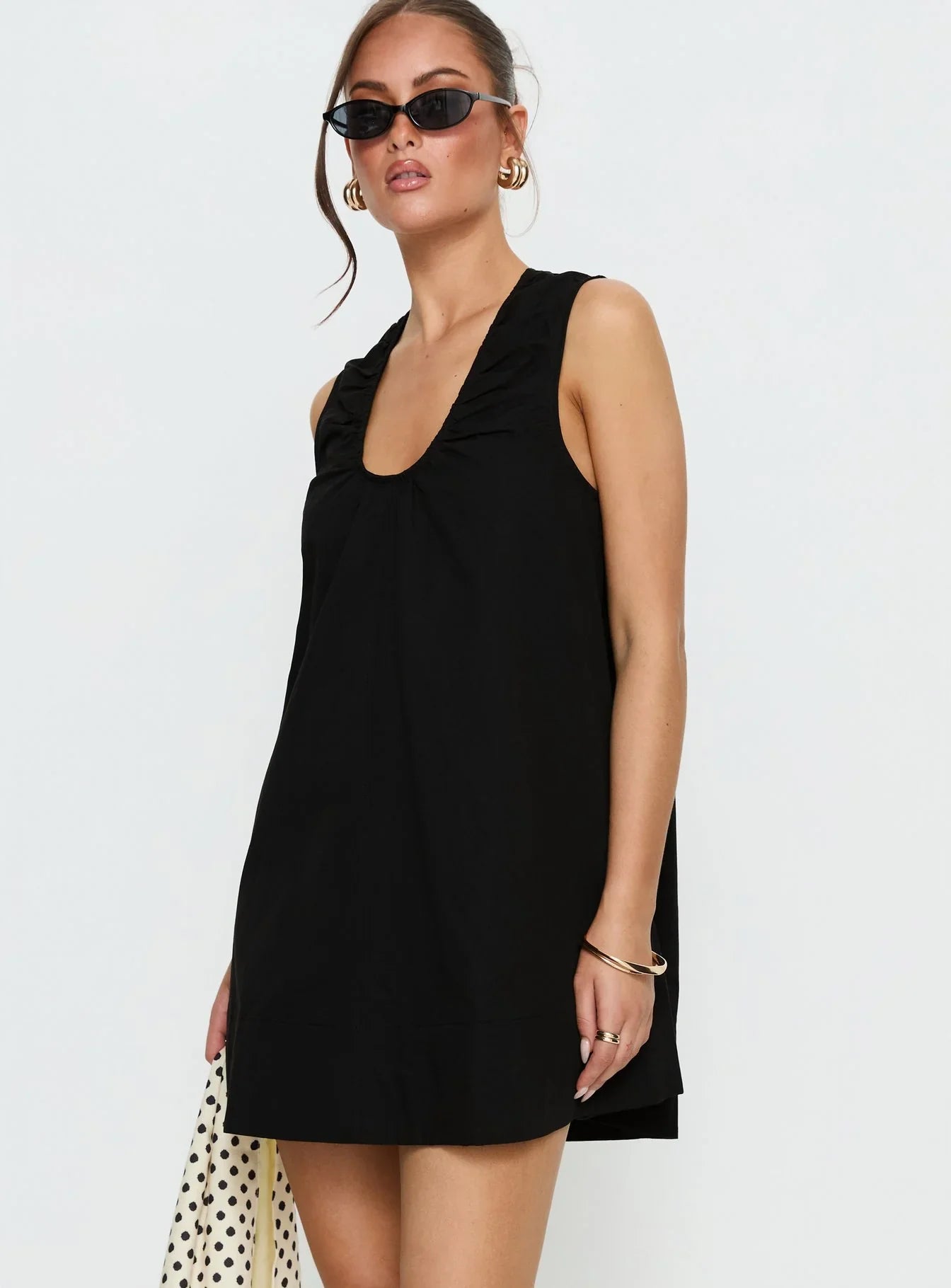 Eberta Ruched Baby Doll Mini Dress Black