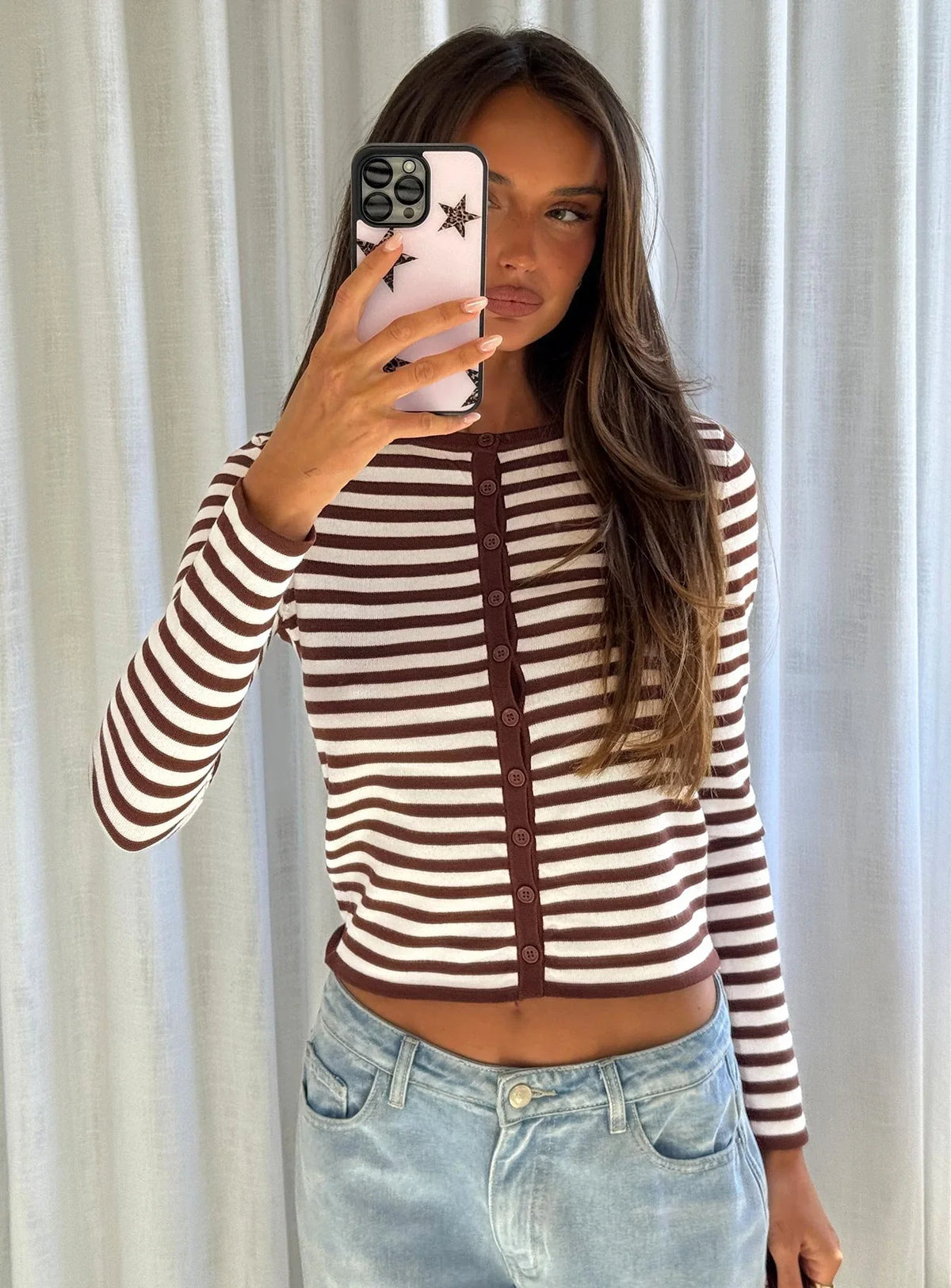Elcie Button Up Cardigan Brown Stripe