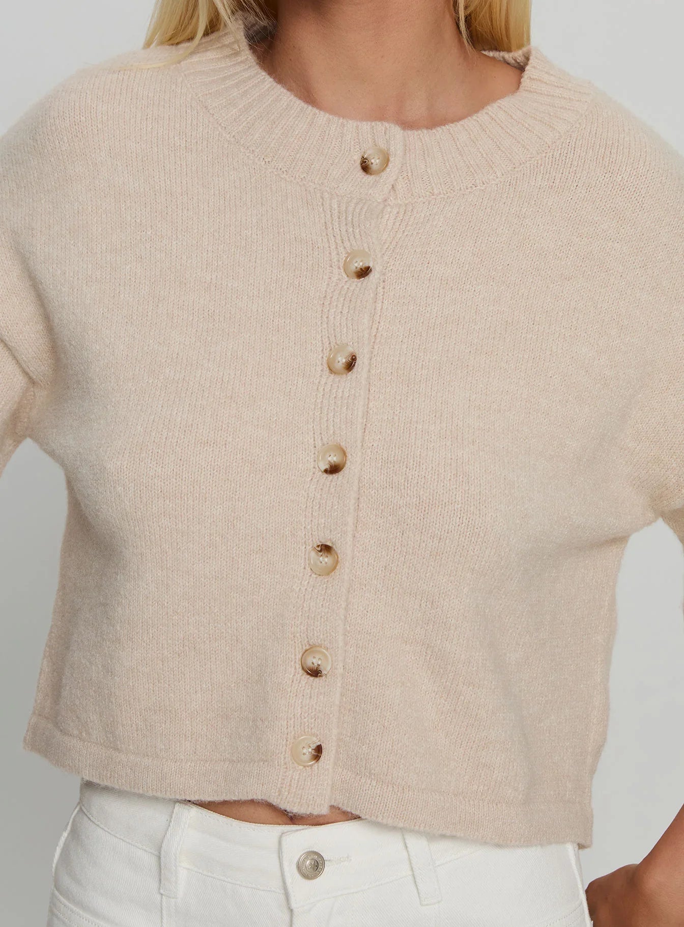 Verina Short Sleeve Knit Cardigan Oat