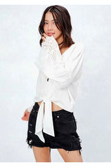 My Reflection White Eyelet Front Tie Top