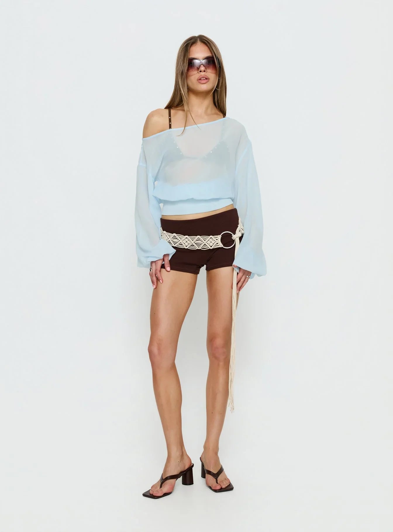 Idalina Slouchy Chiffon Top Blue