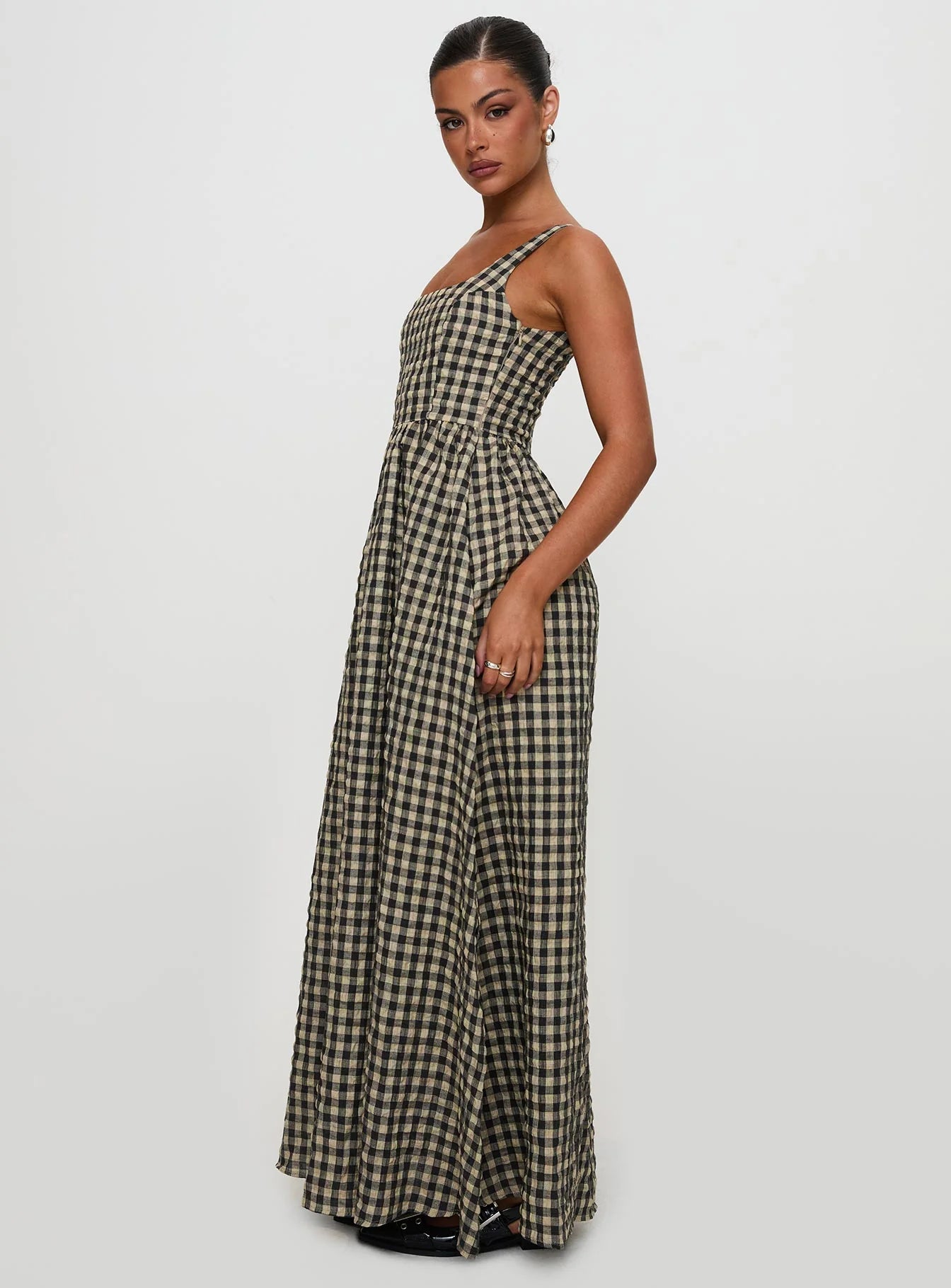 Cartmel Check Maxi Dress Black Cream Tall