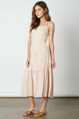 Cherished Moments Mauve Print Lace Up Midi Dress