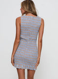 Cecilea Shirred Mini Dress Blue