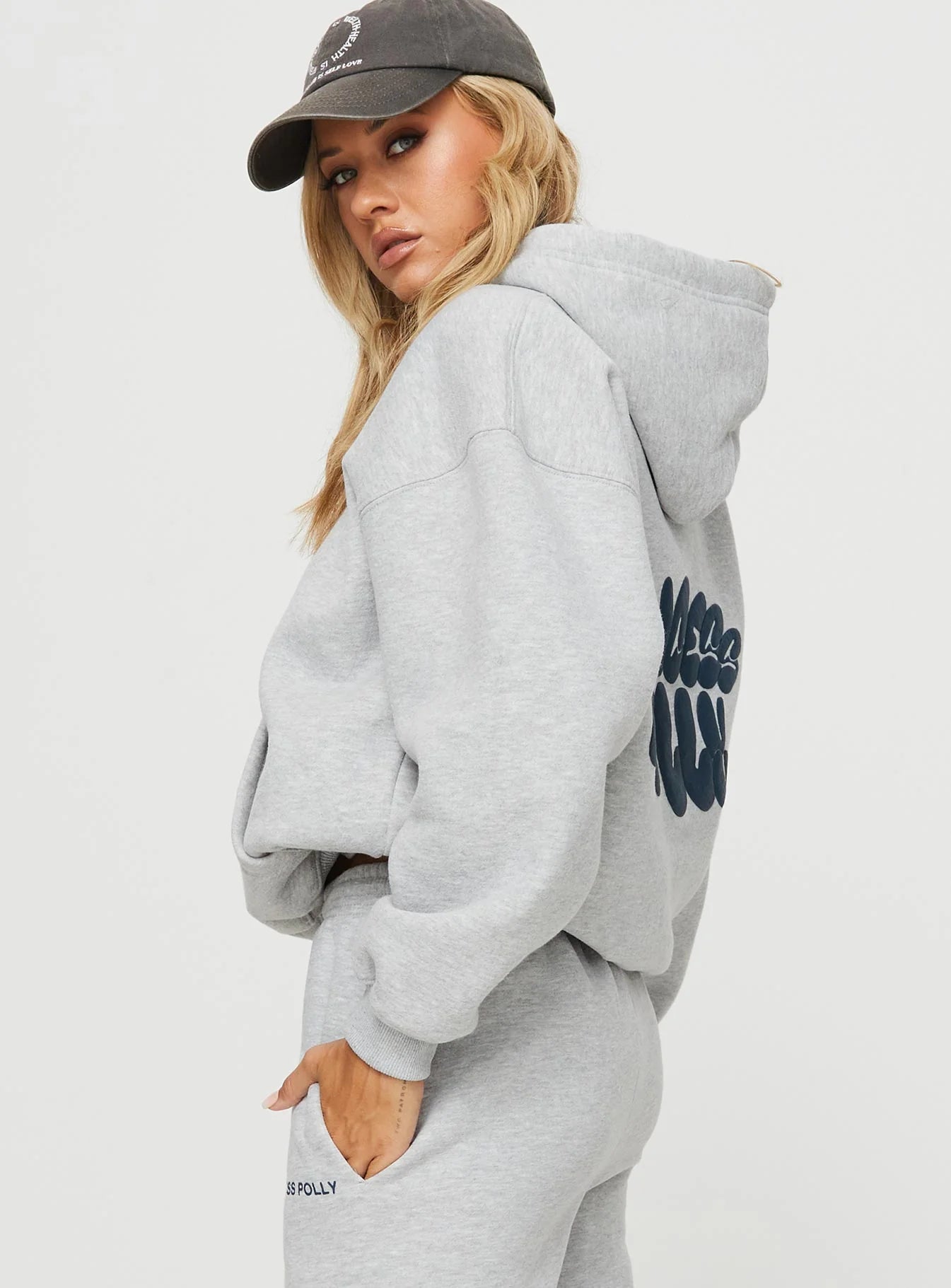 Princess Polly Hooded Sweatshirt Bubble Text Grey Marle Slate