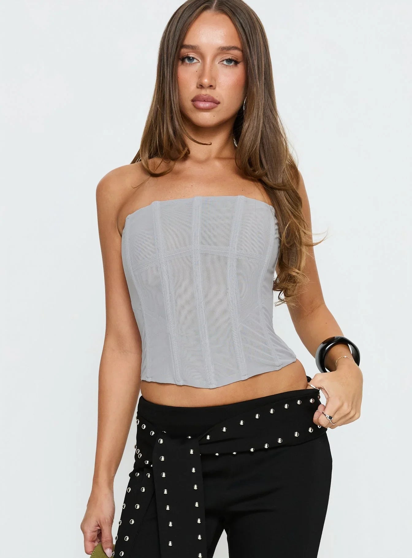 Oscuro Longline Mesh Corset Top Slate