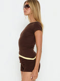 Eustace Off Shoulder Asymmetrical Top Brown / Yellow
