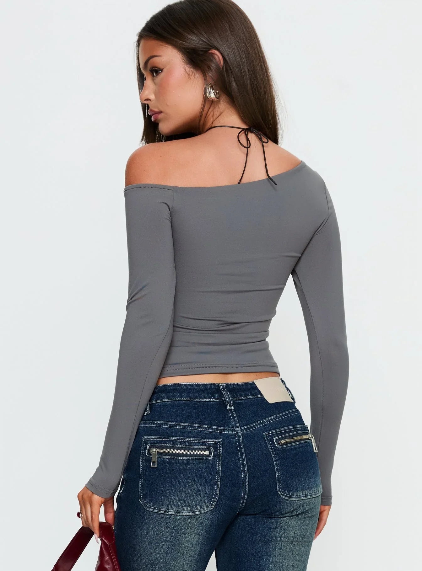 Luisana Buckle Detail One Shoulder Top Dark Grey