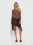 Hevenna Asymmetrical Chiffon Mini Skirt Brown / Blue Polka