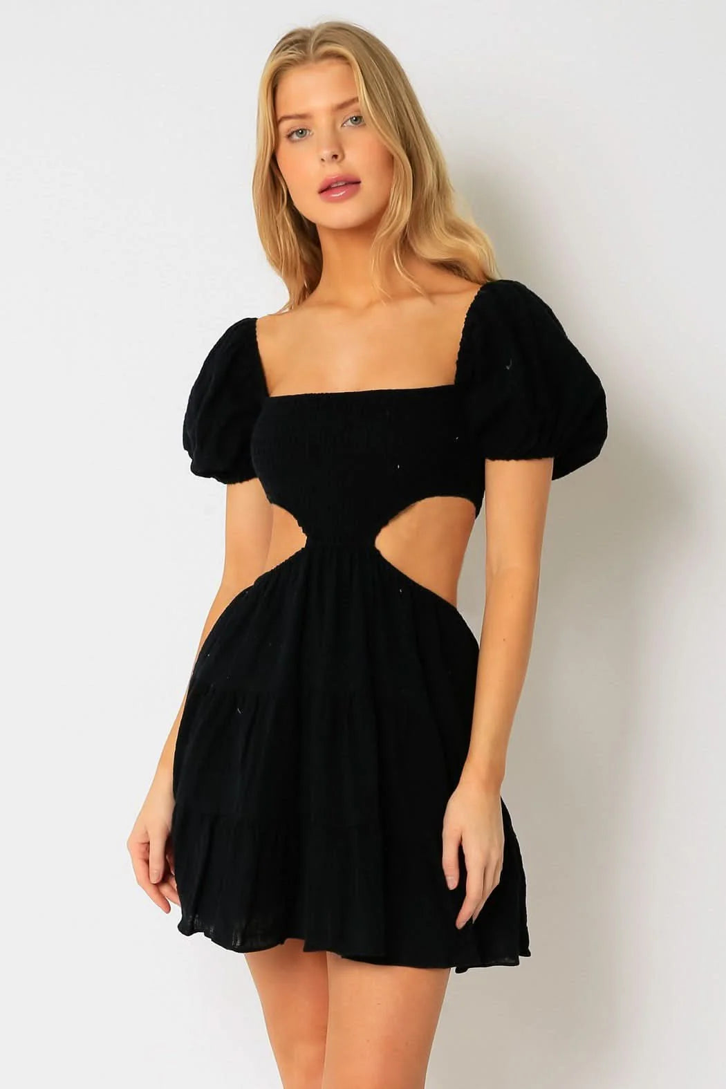 Lindsey Black Cutout Puff Sleeve Dress