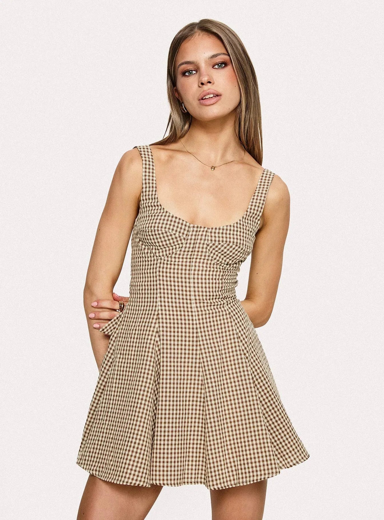 Honeysucker Floaty Playsuit Brown Check