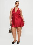Pelagia Halter Scarf Tie Mini Dress Red Curve