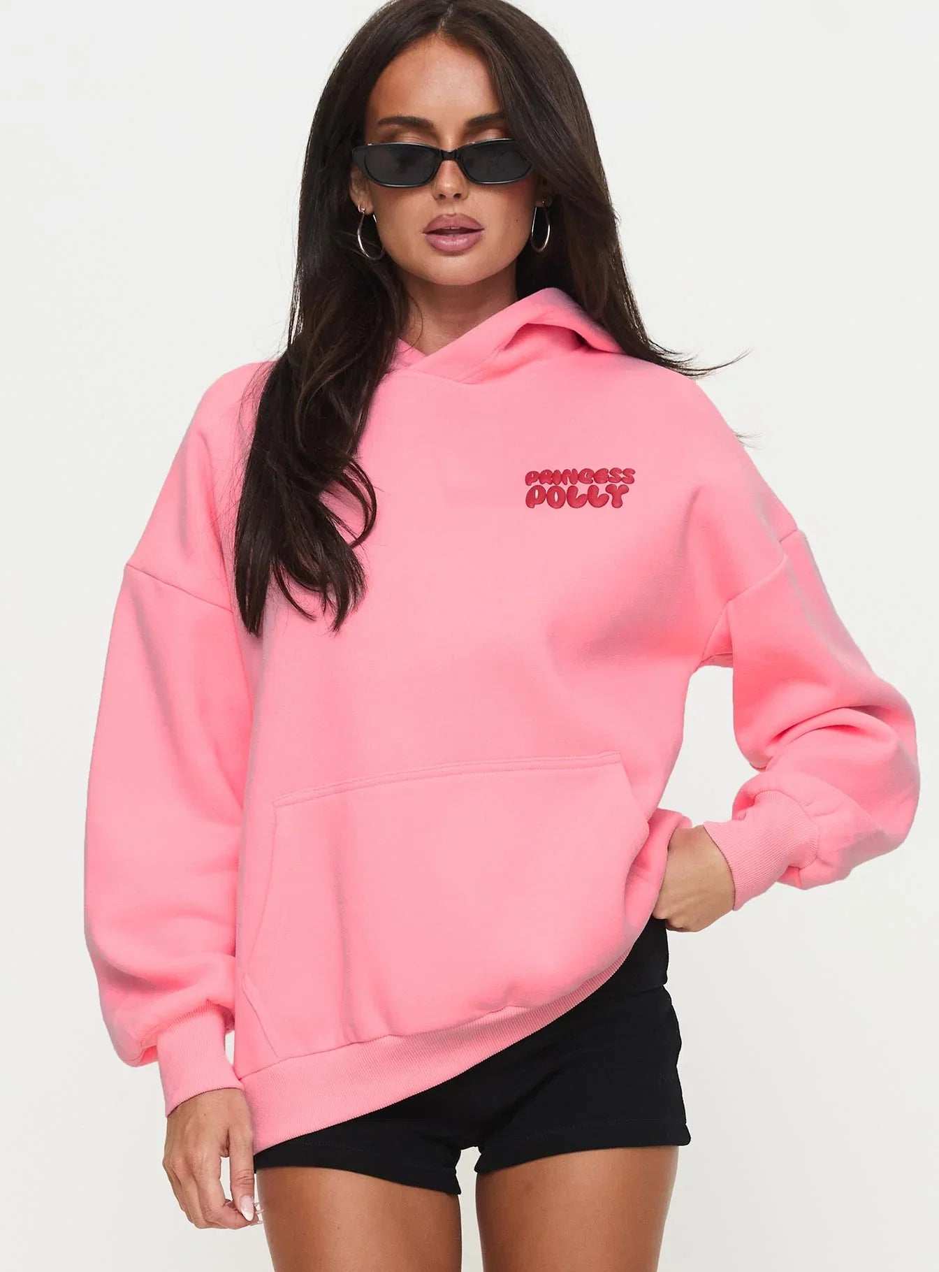 Princess Polly Hooded Sweatshirt Bubble Text Pink Red