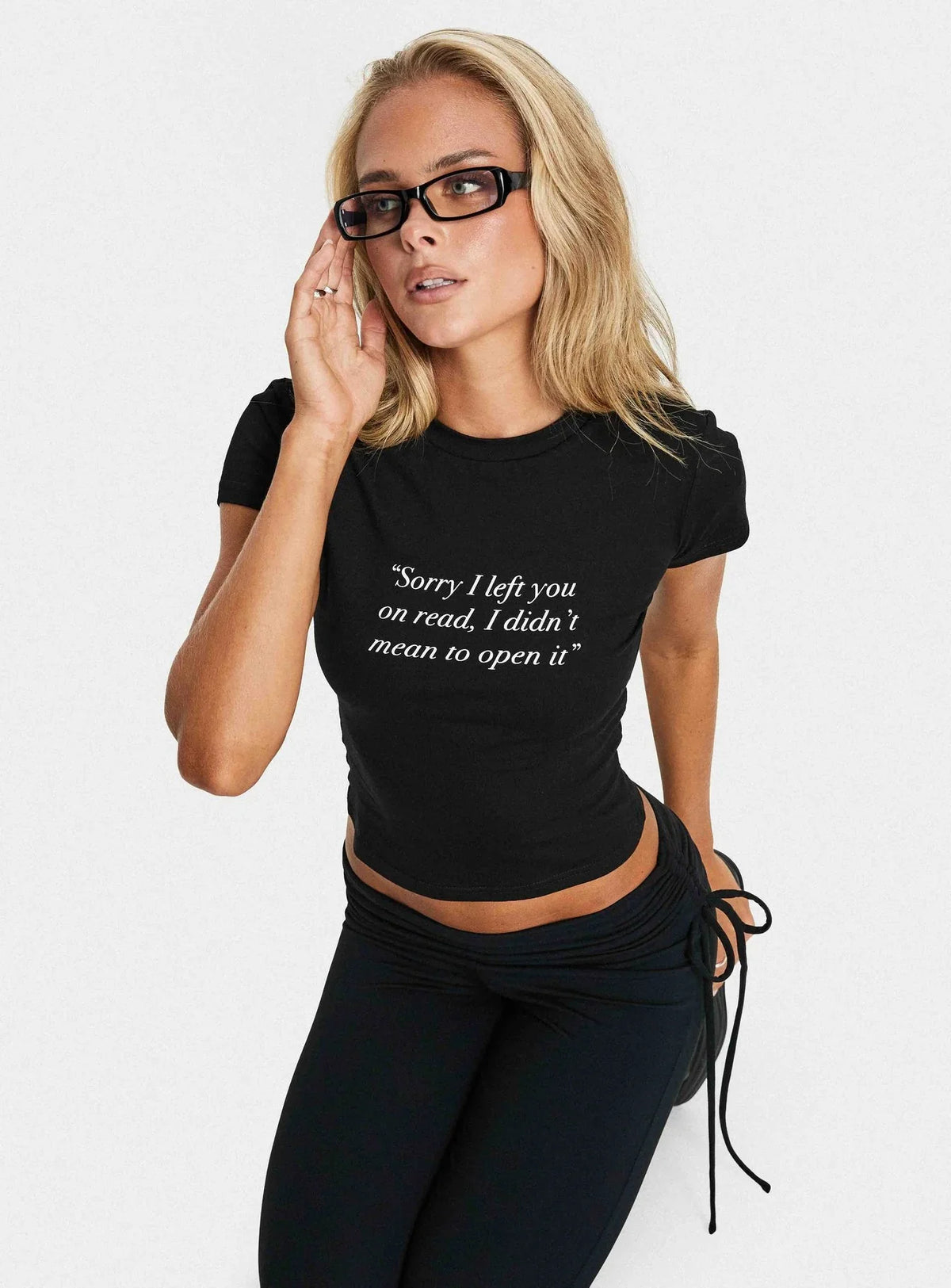 Read Receipts Graphic Baby Tee Black