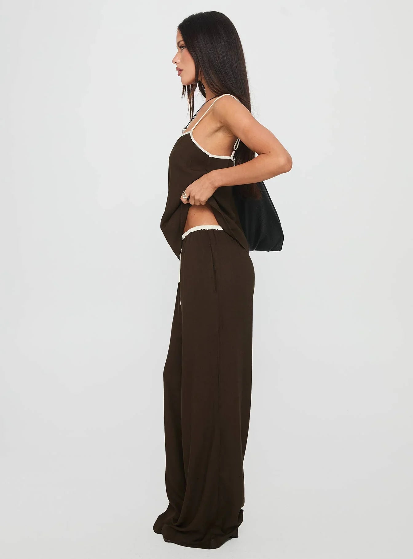 Nolei Contrast Pants Set Chocolate / White