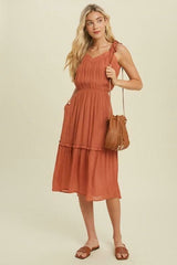 Why Wait Brick Tie Strap Midi Dress