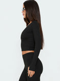 New Horizons Long Sleeve V Neck Top Black