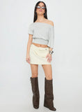 Supersonic Belted Denim Mini Skirt Ivory