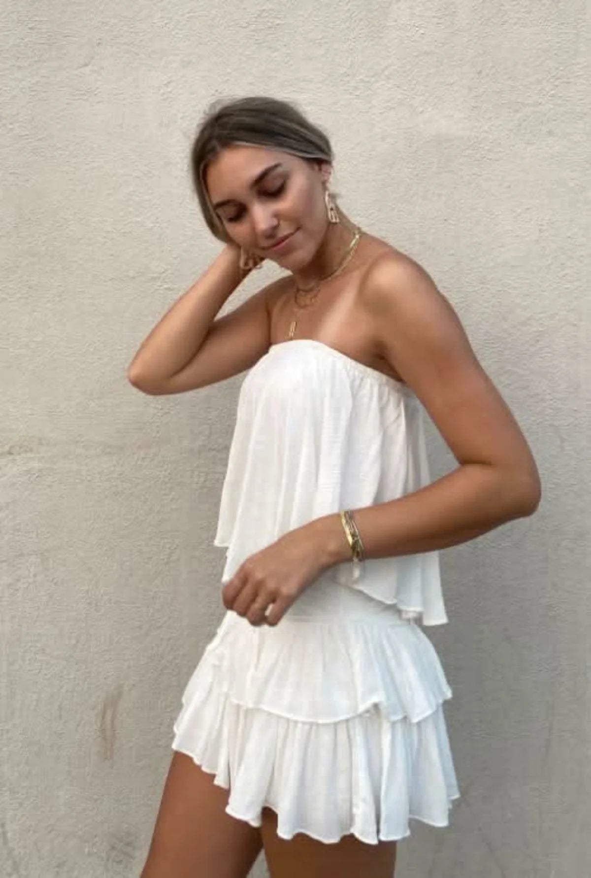 Monaco White Strapless Ruffle Romper