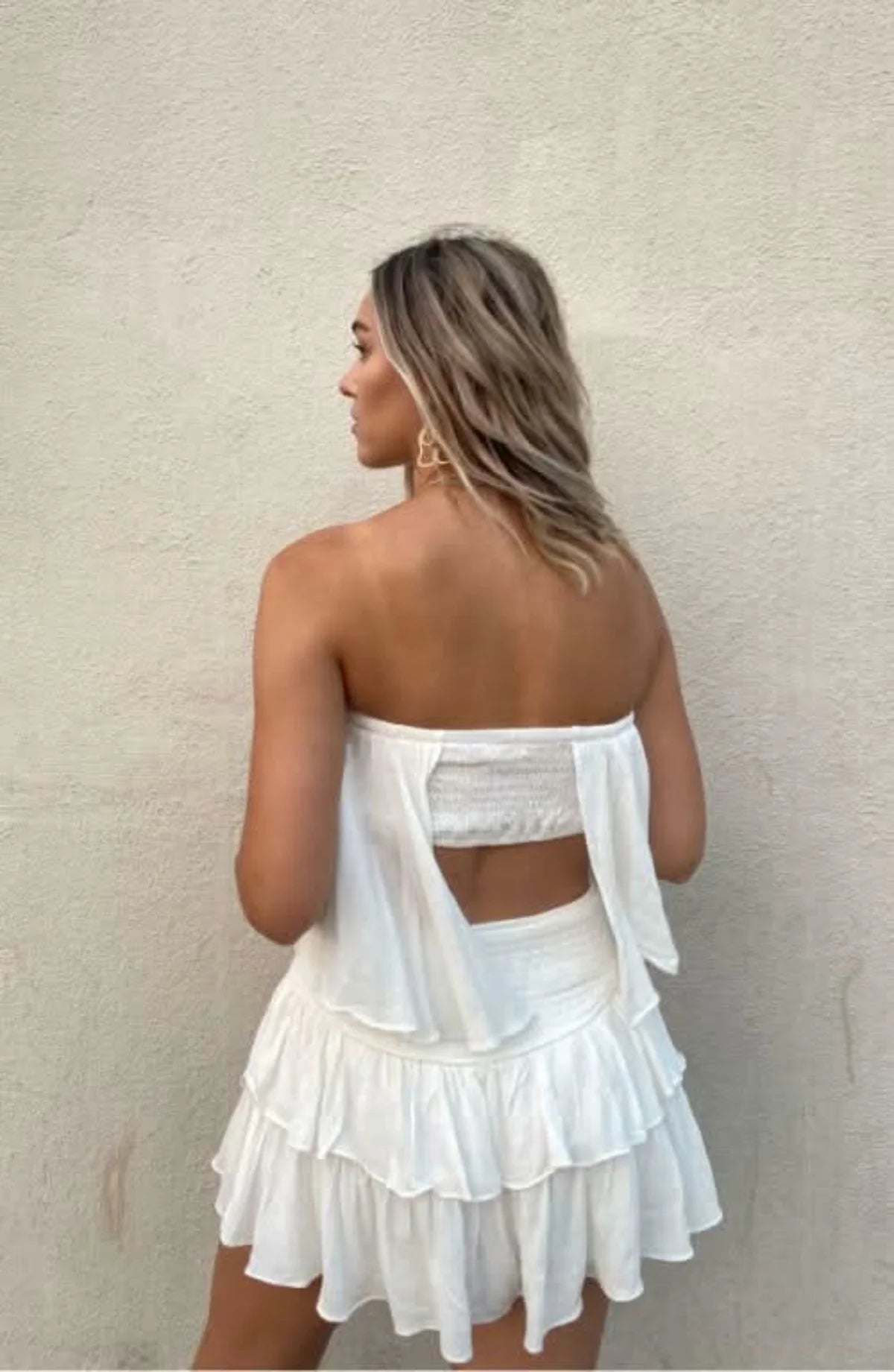 Monaco White Strapless Ruffle Romper
