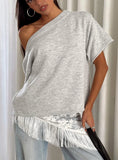 Kourta Off Shoulder Oversized Knit Top Grey Marle