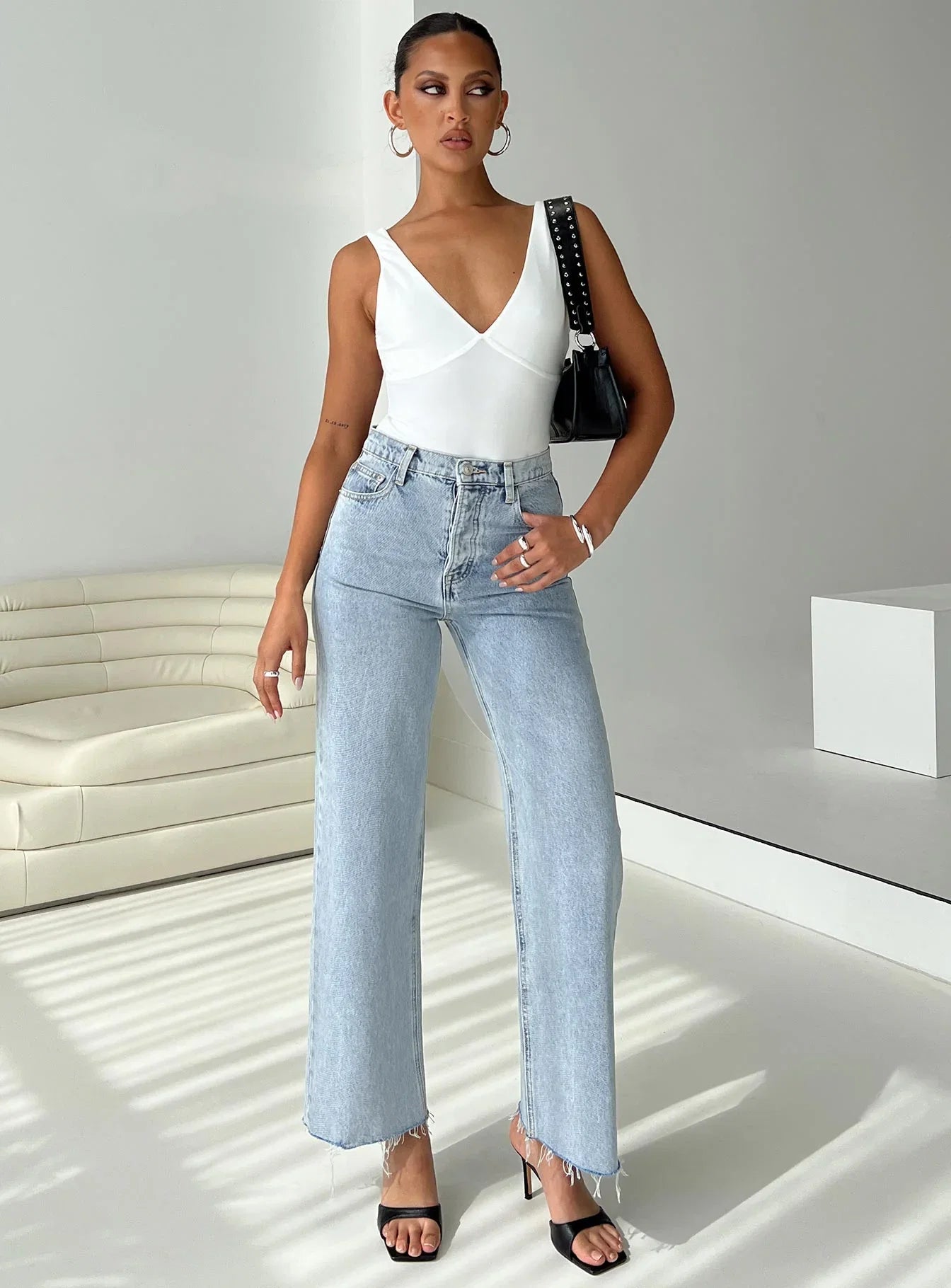 Fawcett High Rise Straight Leg Jeans Light Blue Wash