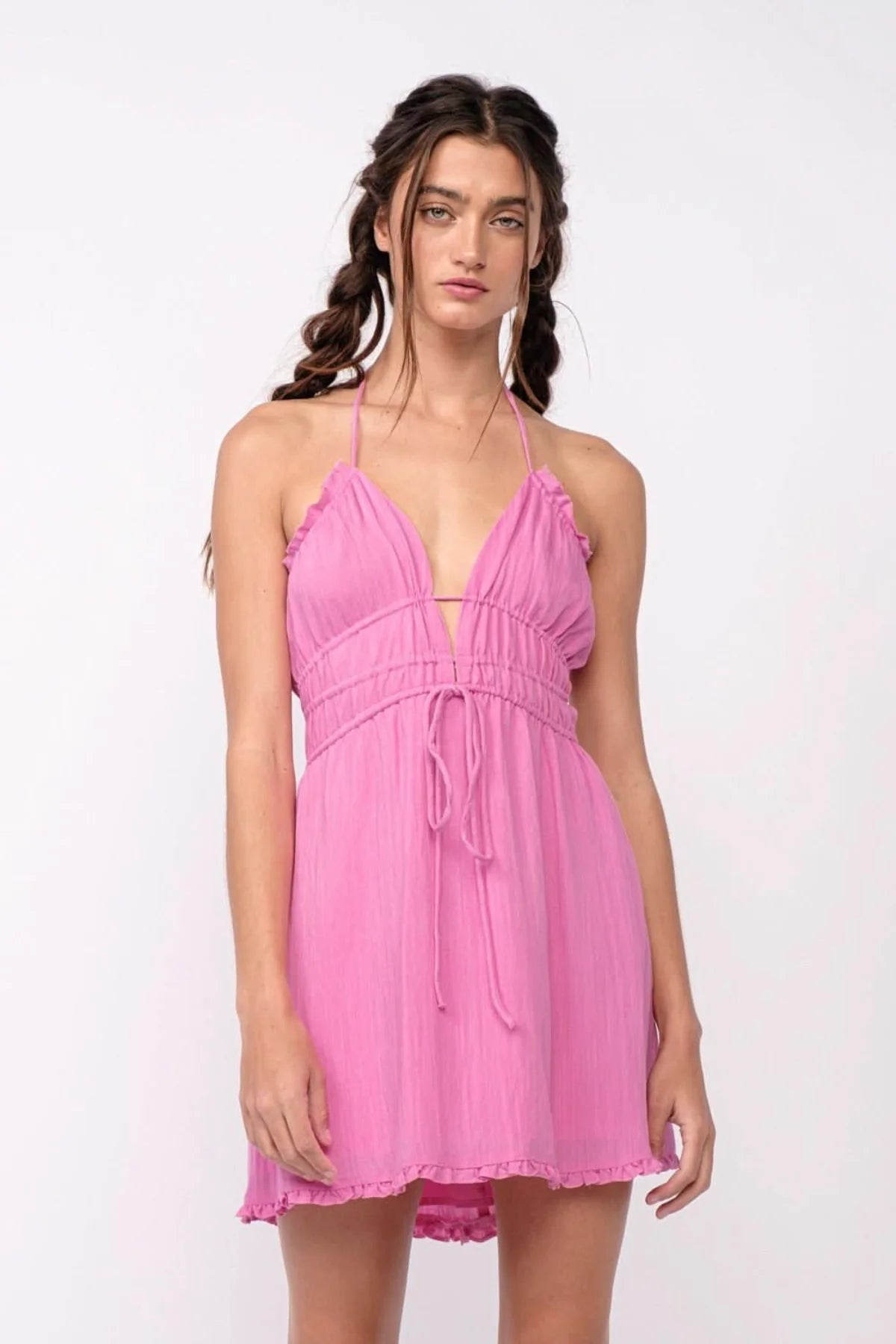 Kristen Pink Halter Mini Dress